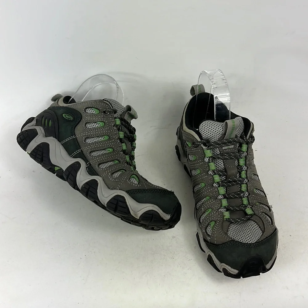 Oboz grey green waterproof mid hiking athletic shoes boots women’s size 7.5